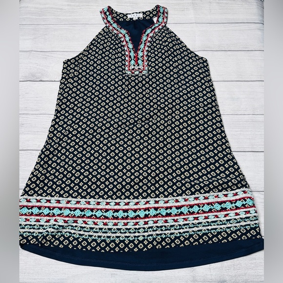 Anthropologie THML Faye Embroidered Halter Boho Geometric Shift Dress Medium - Picture 1 of 5